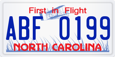 NC license plate ABF0199
