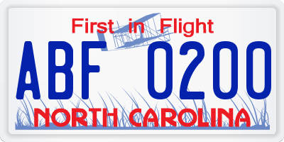 NC license plate ABF0200