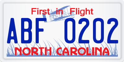 NC license plate ABF0202