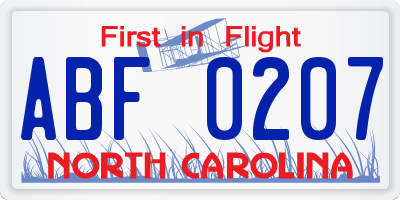 NC license plate ABF0207