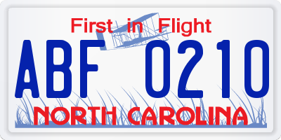 NC license plate ABF0210