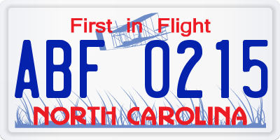 NC license plate ABF0215