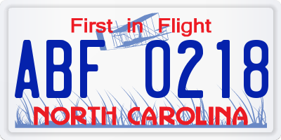 NC license plate ABF0218