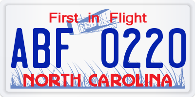 NC license plate ABF0220