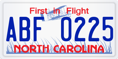 NC license plate ABF0225