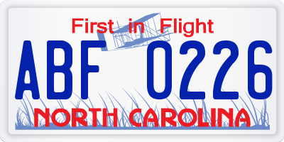 NC license plate ABF0226