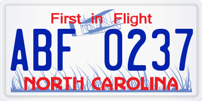 NC license plate ABF0237