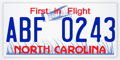 NC license plate ABF0243