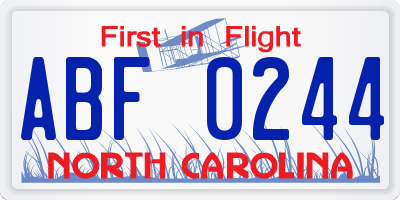 NC license plate ABF0244