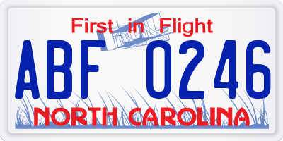 NC license plate ABF0246