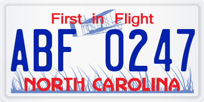 NC license plate ABF0247