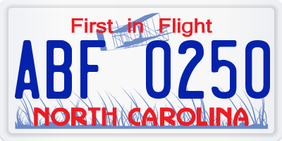 NC license plate ABF0250