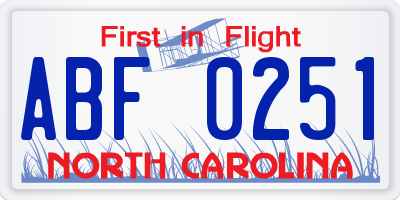NC license plate ABF0251