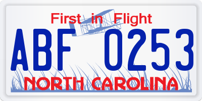 NC license plate ABF0253