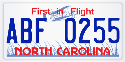 NC license plate ABF0255