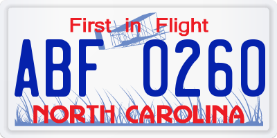NC license plate ABF0260