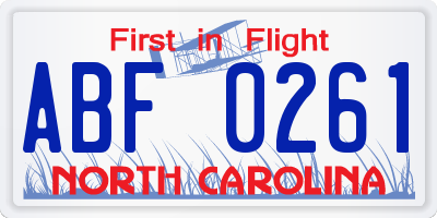 NC license plate ABF0261