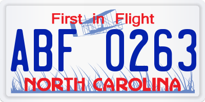 NC license plate ABF0263