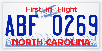 NC license plate ABF0269