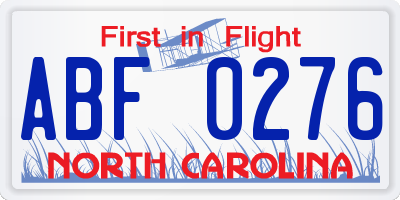 NC license plate ABF0276