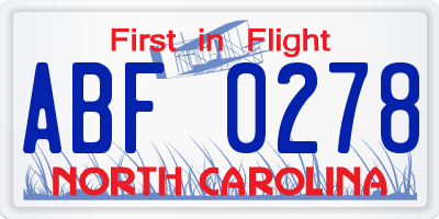 NC license plate ABF0278