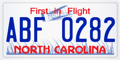 NC license plate ABF0282