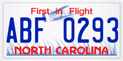 NC license plate ABF0293