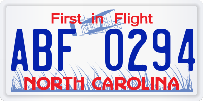 NC license plate ABF0294