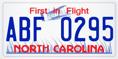 NC license plate ABF0295