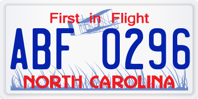NC license plate ABF0296
