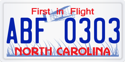 NC license plate ABF0303