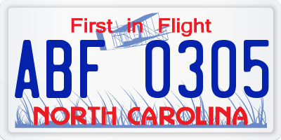 NC license plate ABF0305