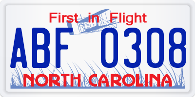 NC license plate ABF0308