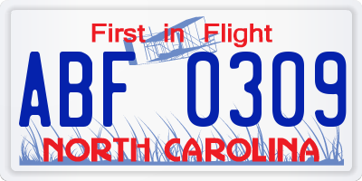 NC license plate ABF0309