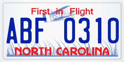 NC license plate ABF0310