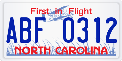 NC license plate ABF0312