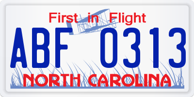 NC license plate ABF0313