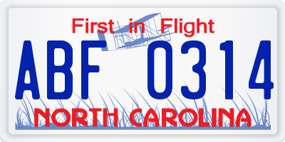 NC license plate ABF0314