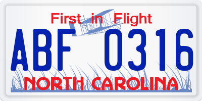 NC license plate ABF0316