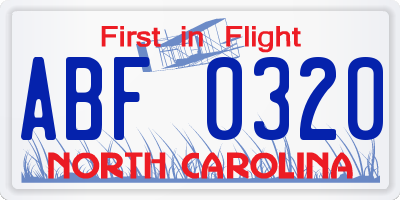 NC license plate ABF0320