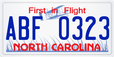 NC license plate ABF0323