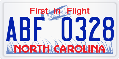 NC license plate ABF0328