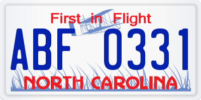 NC license plate ABF0331