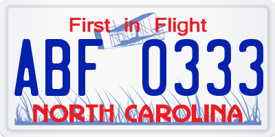 NC license plate ABF0333