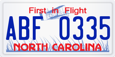 NC license plate ABF0335