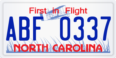 NC license plate ABF0337