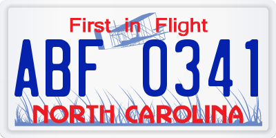 NC license plate ABF0341