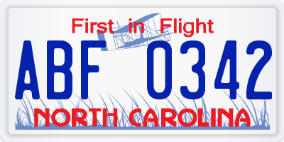 NC license plate ABF0342