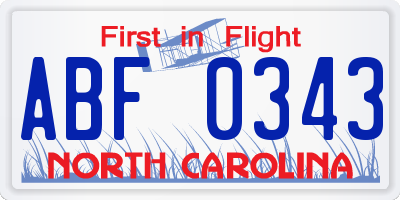 NC license plate ABF0343