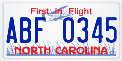 NC license plate ABF0345